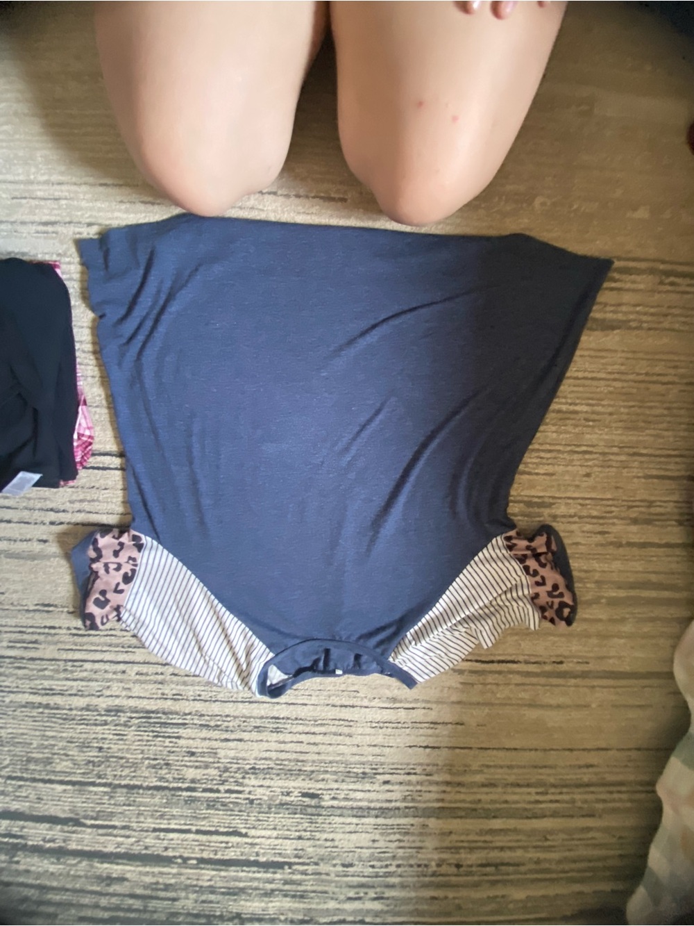 Othr Navy Short Sleeve Pajama Top with Striped & Leopard Cuffs